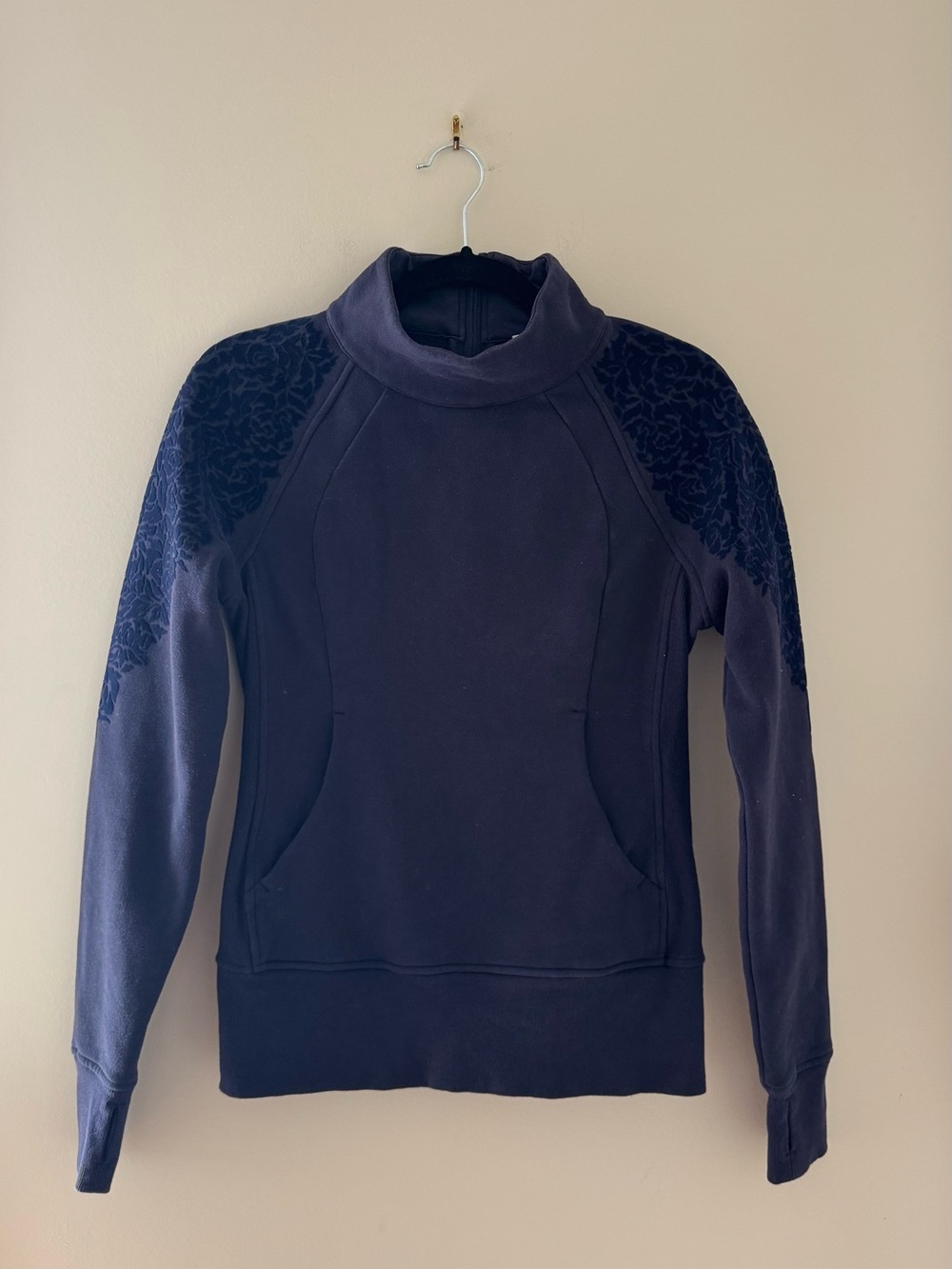 Lululemon Navy Floral Flocked Half Zip Pullover Sweatshirt